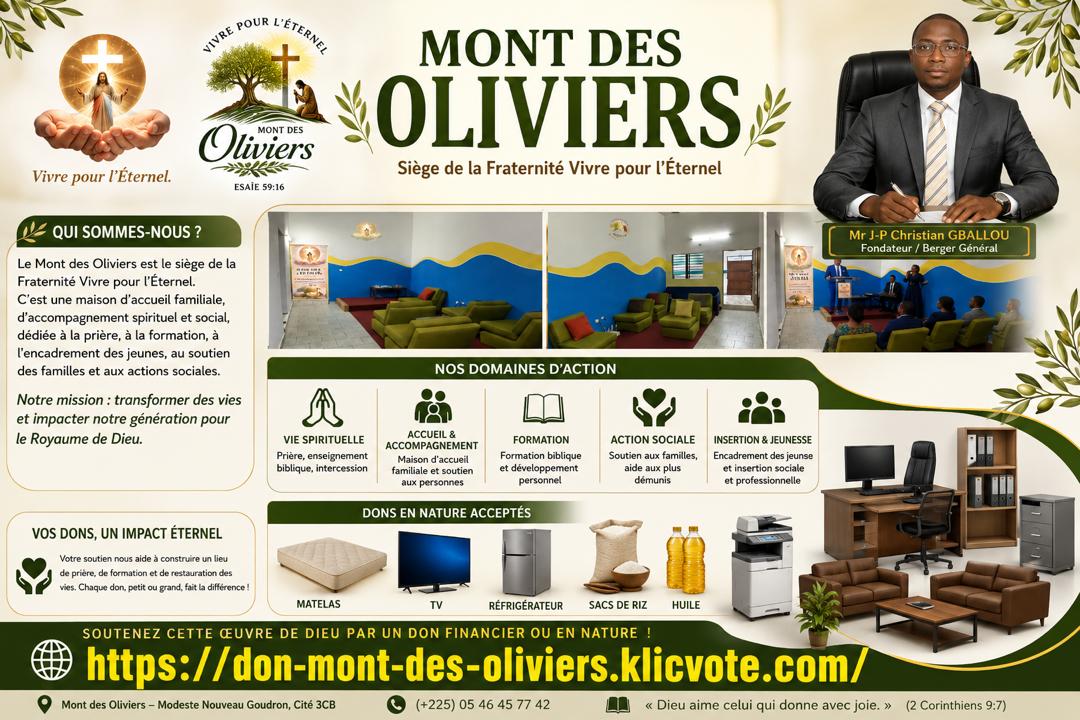 OUVERTURE DU CENTRE MONT DES OLIVIERS APPEL AUX DONS